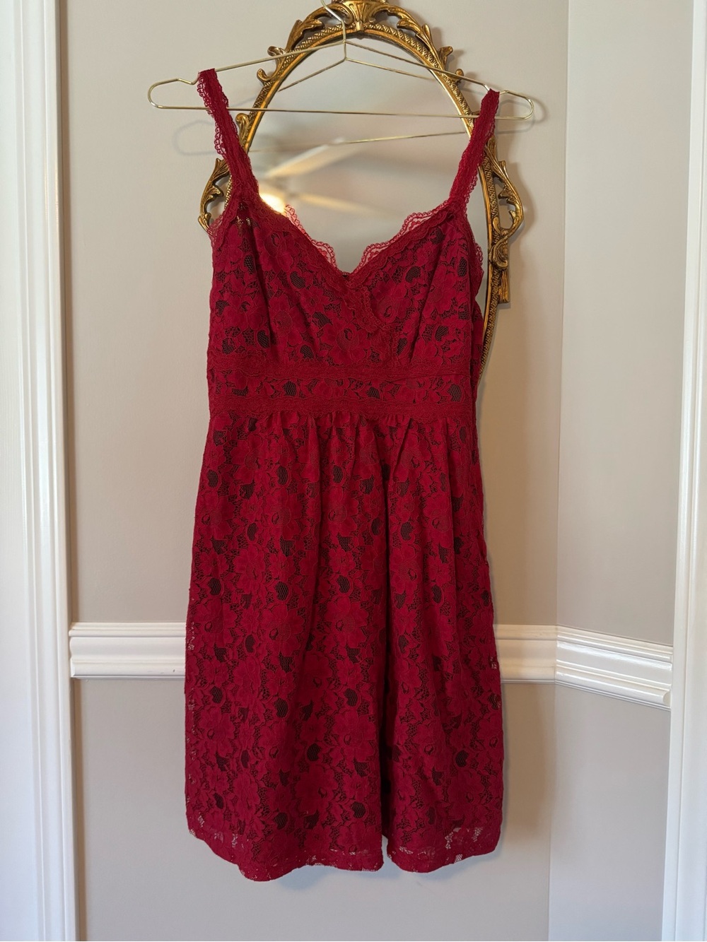 ROMY Red Lace A-Line Strap Dress